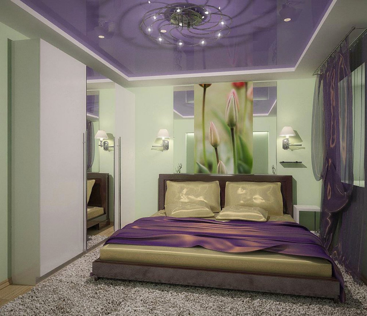 Спальня в зелено лиловых тонах