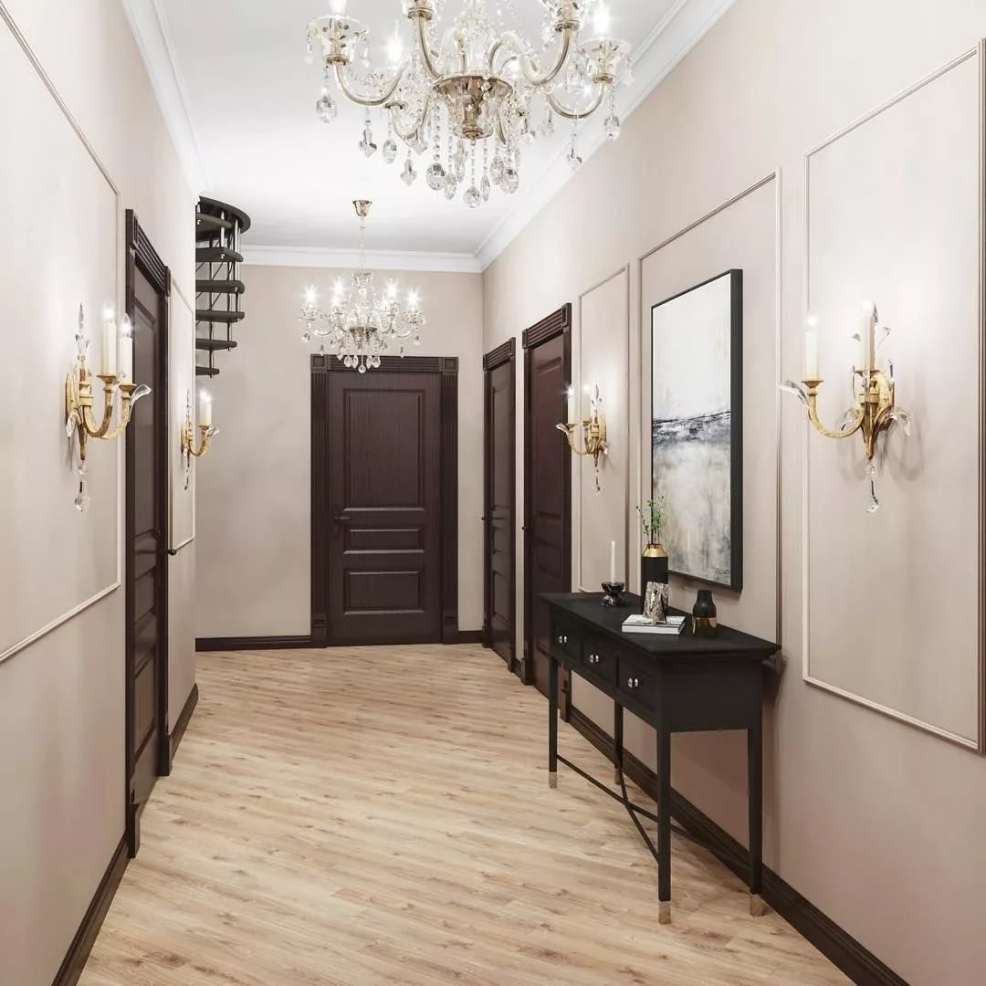 Белые двери и темная мебель