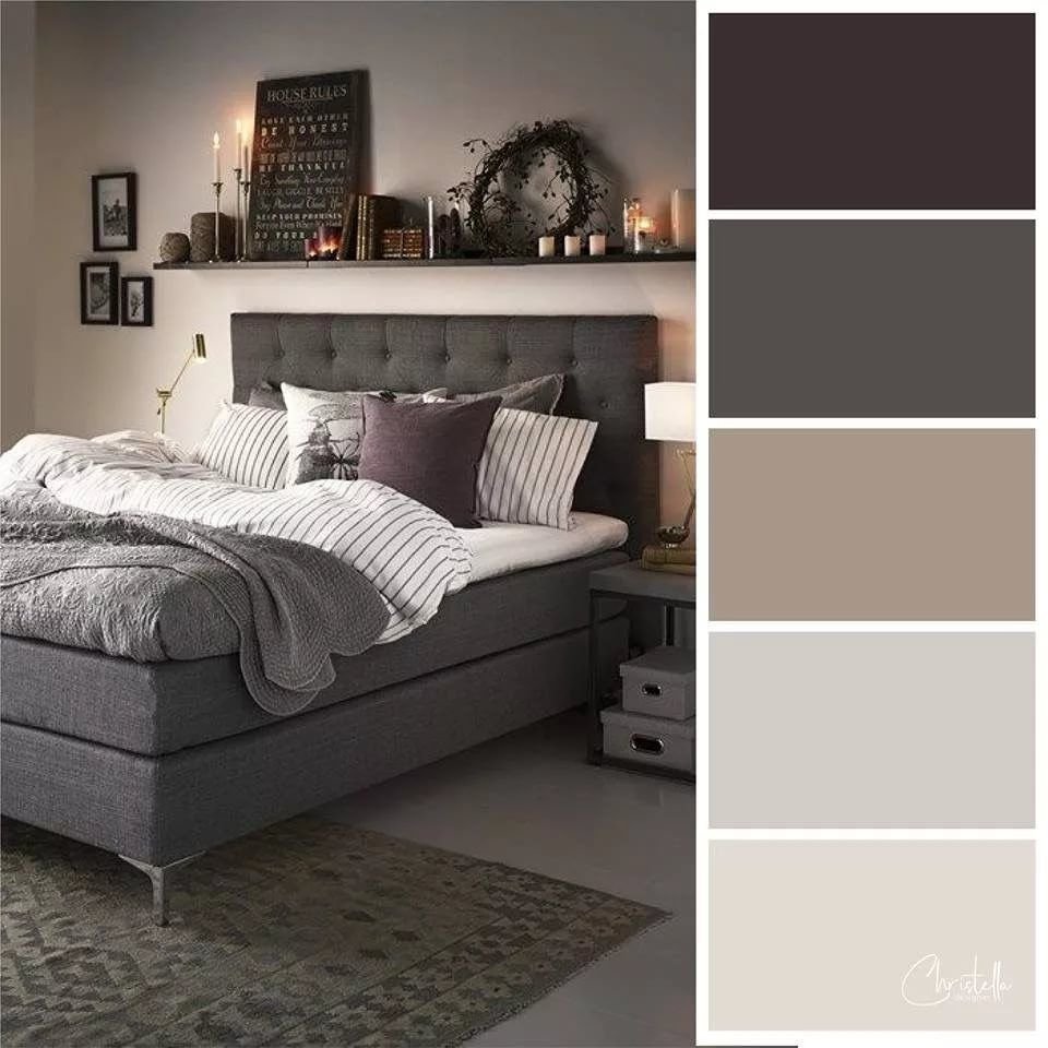 Серые стены в спальне