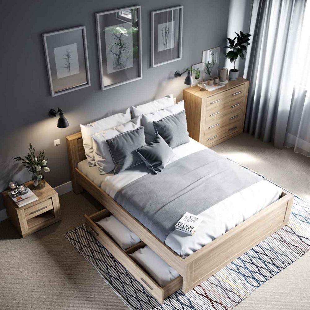 Шторы в спальню с серыми стенами