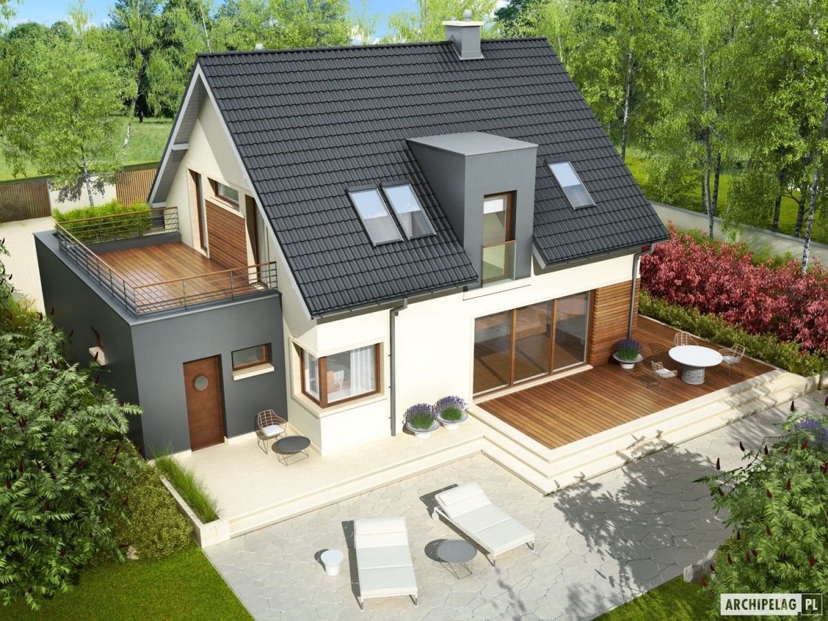 Дом с мансардой и террасой и гаражом 150м2