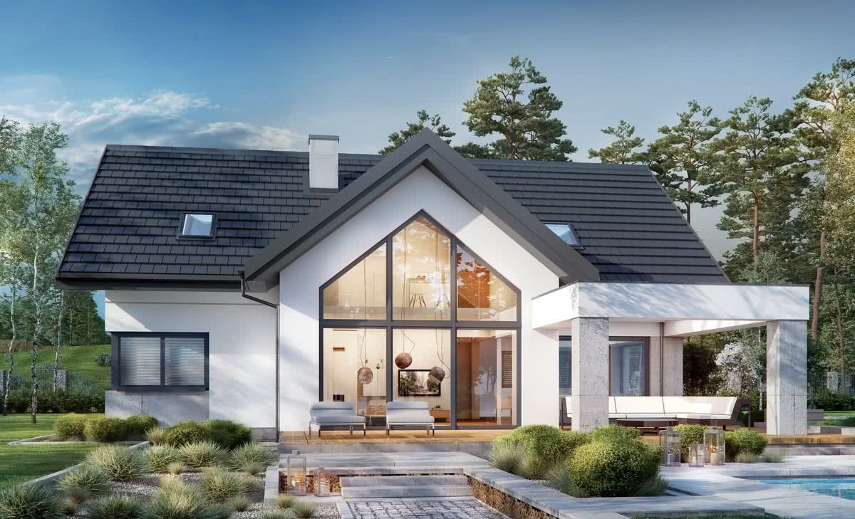 Дом с мансардой и панорамными окнами