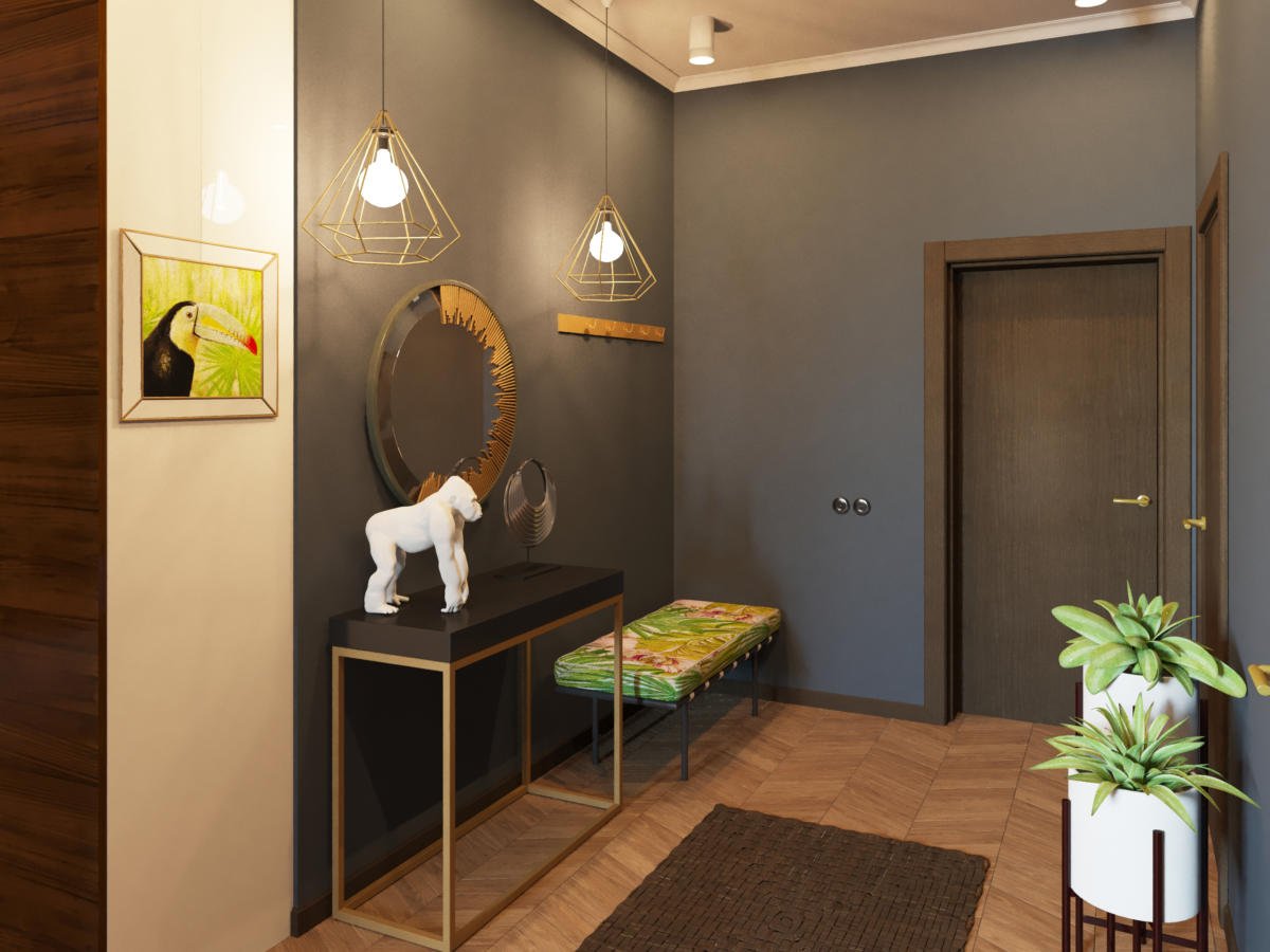 Прихожая в современном стиле с большим зеркалом