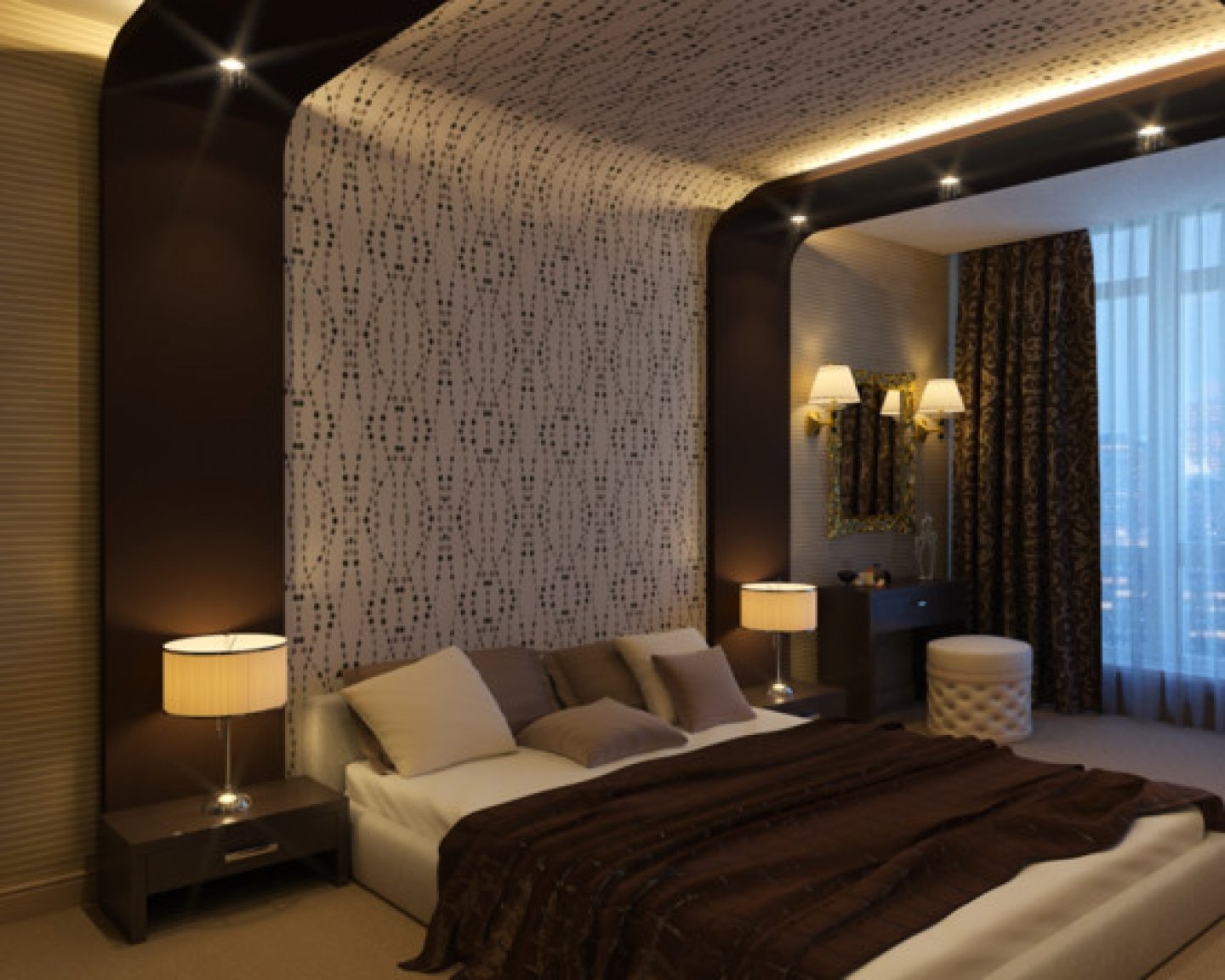 Дизайн потолка в спальне: фото-идей оформления потолка