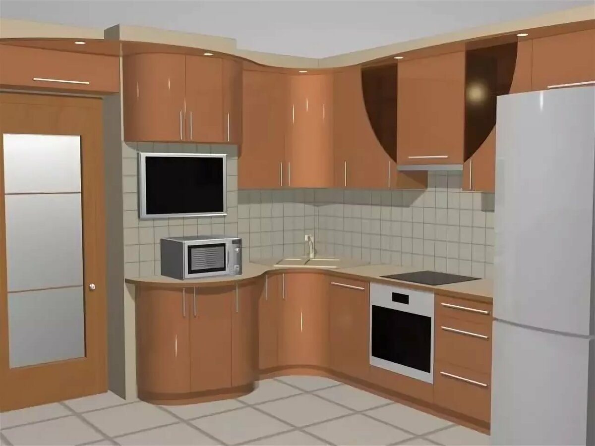 мебель для кухни с нишей в стене в углу