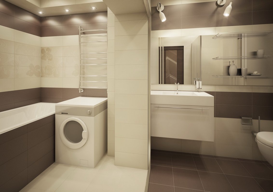 Маленькая ванная бело бежевая