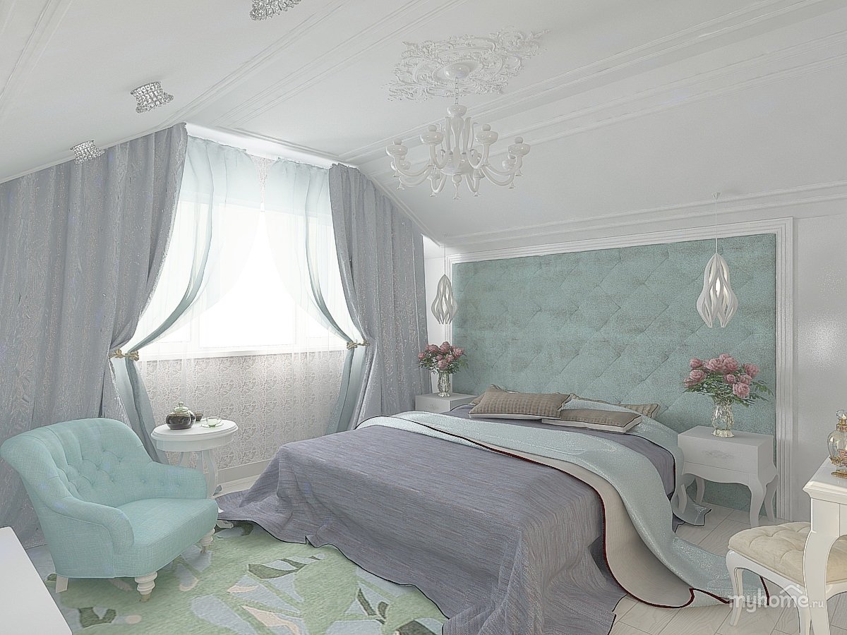 Спальня на мансарде в классическом стиле