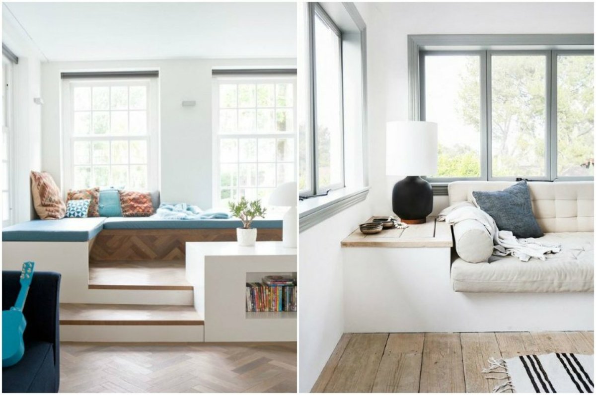 Гостиная с подиумом у окна