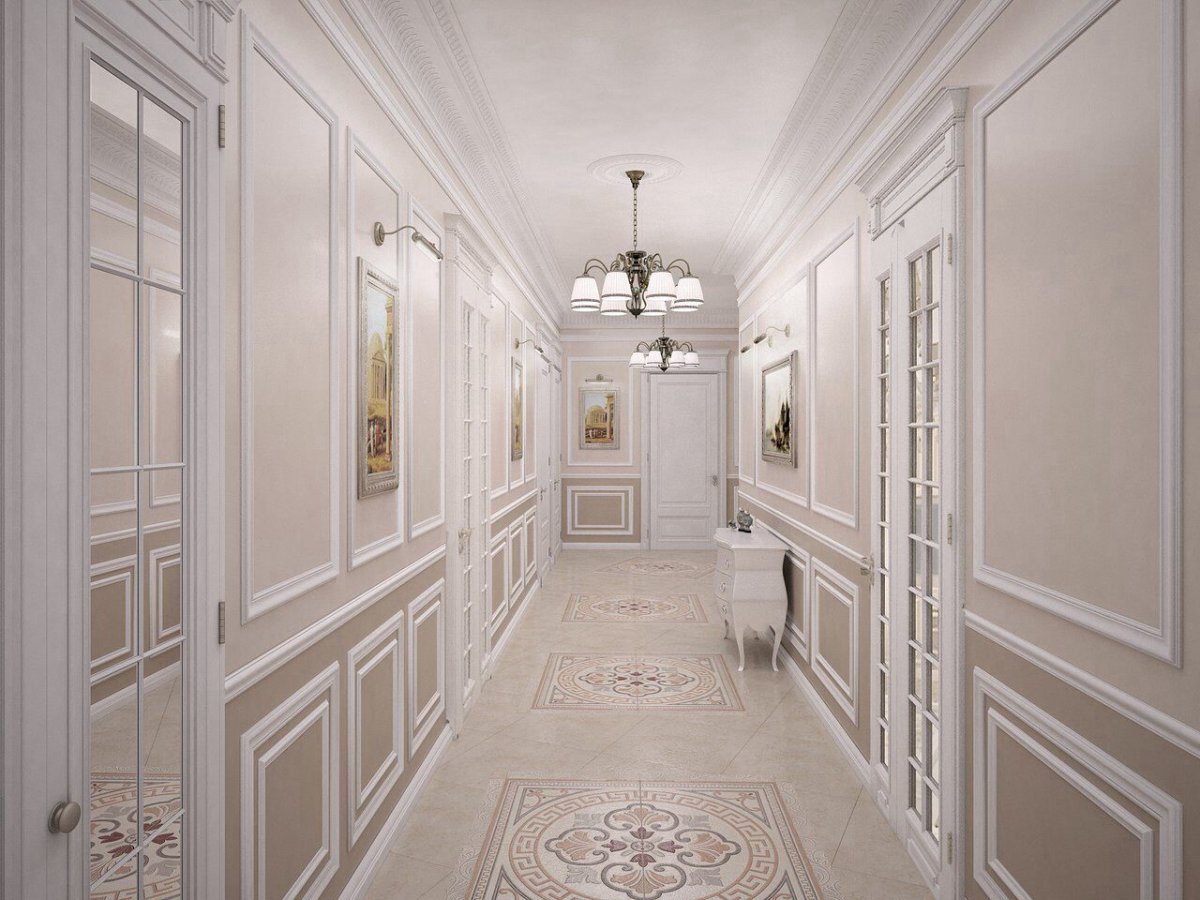 Интерьер прихожей с белыми дверями