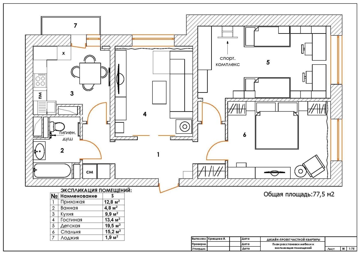 Дизайн проект трехкомнатной квартиры КОПЭ