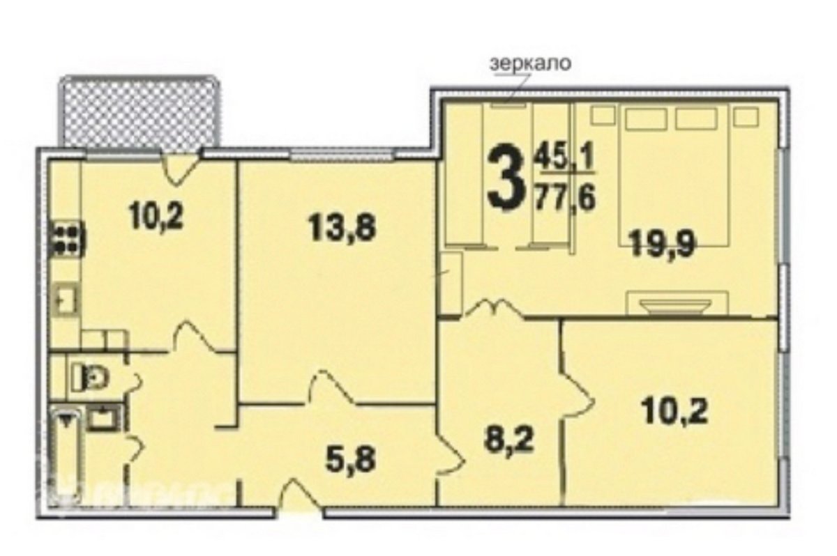 Гостиная в трешке п44т