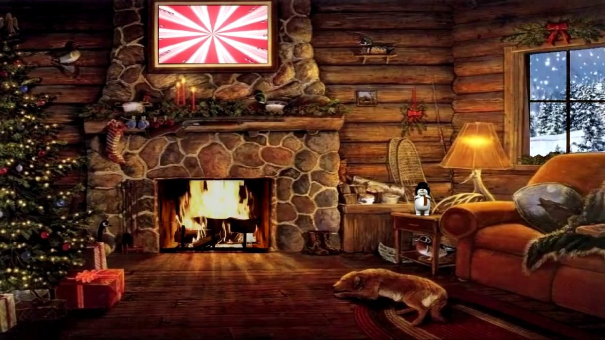 Новогодняя комната с камином
