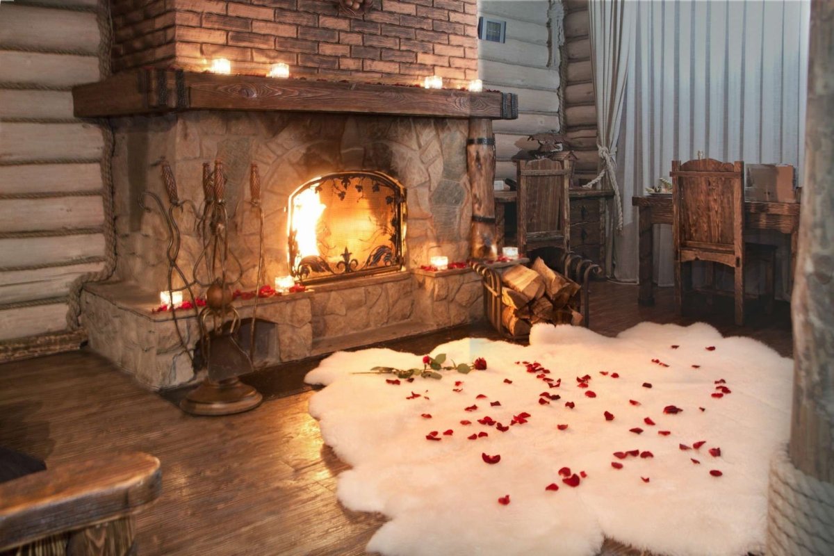 Домик с камином зимой