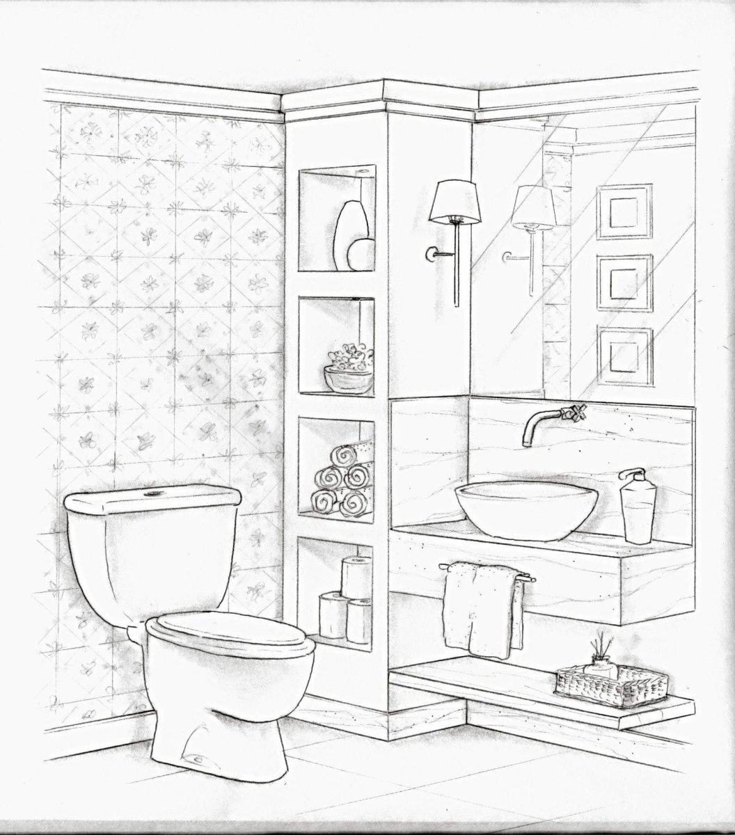 Ванна туалет вектор вид сбоку