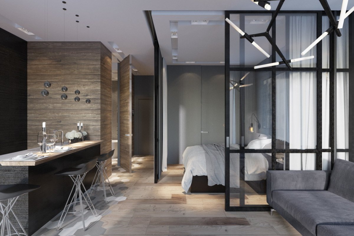 Интерьер за стеклянной перегородкой Loft