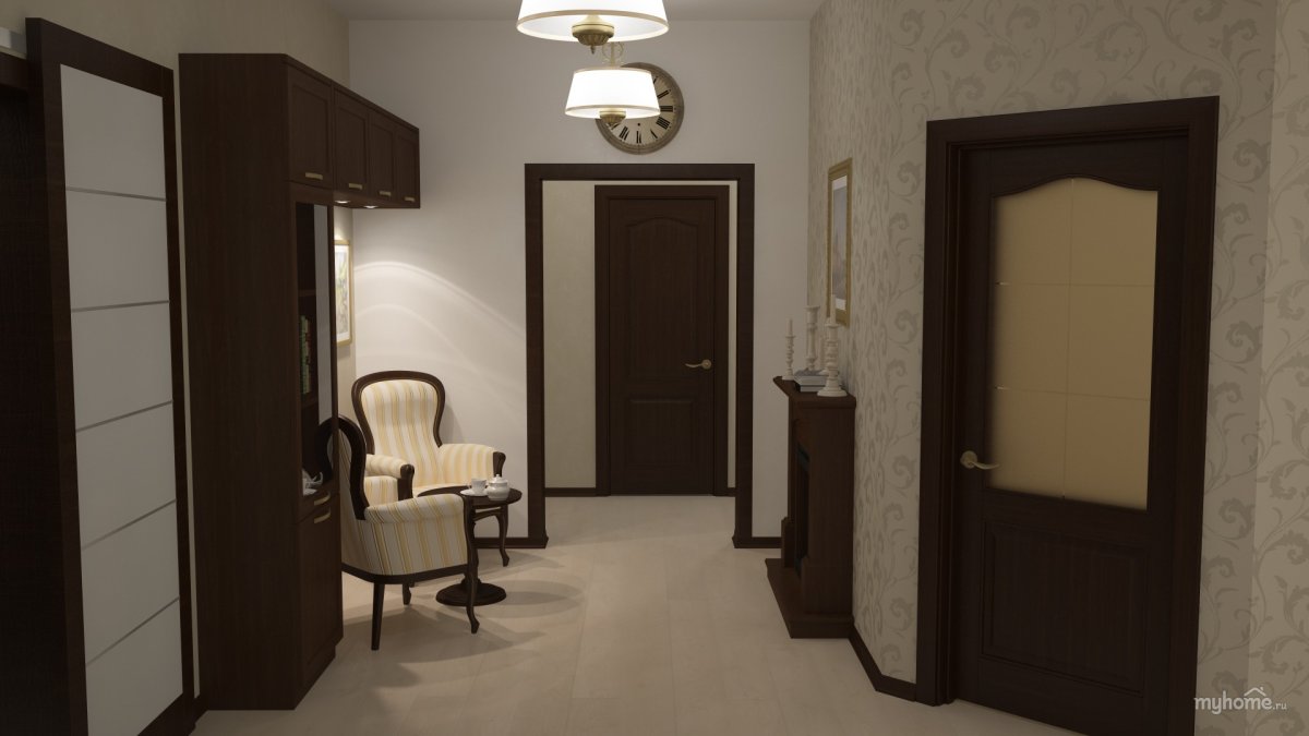 Темный пол и светлые двери в интерьере