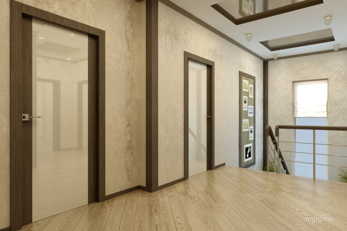 Серые стены коричневый пол