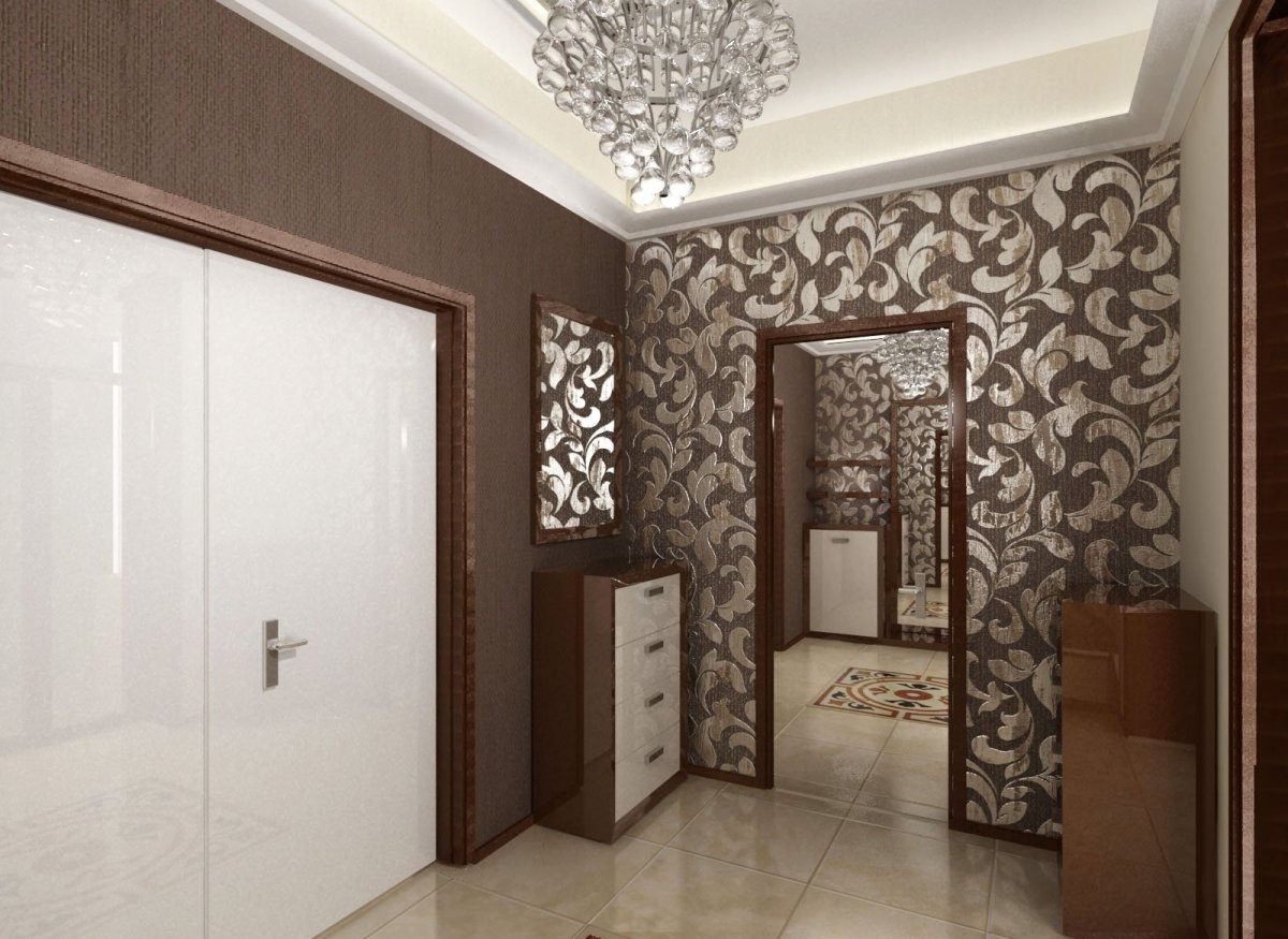 Сочетание обоев в коридоре