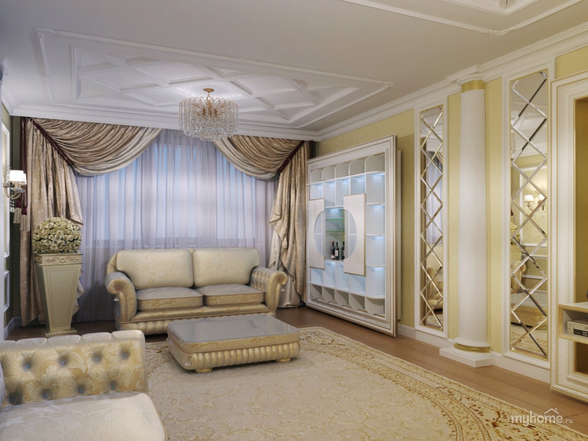 Светлая гостиная в классическом стиле