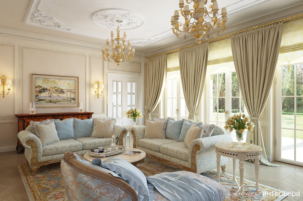 Гостиная 20 кв м в стиле Неоклассика