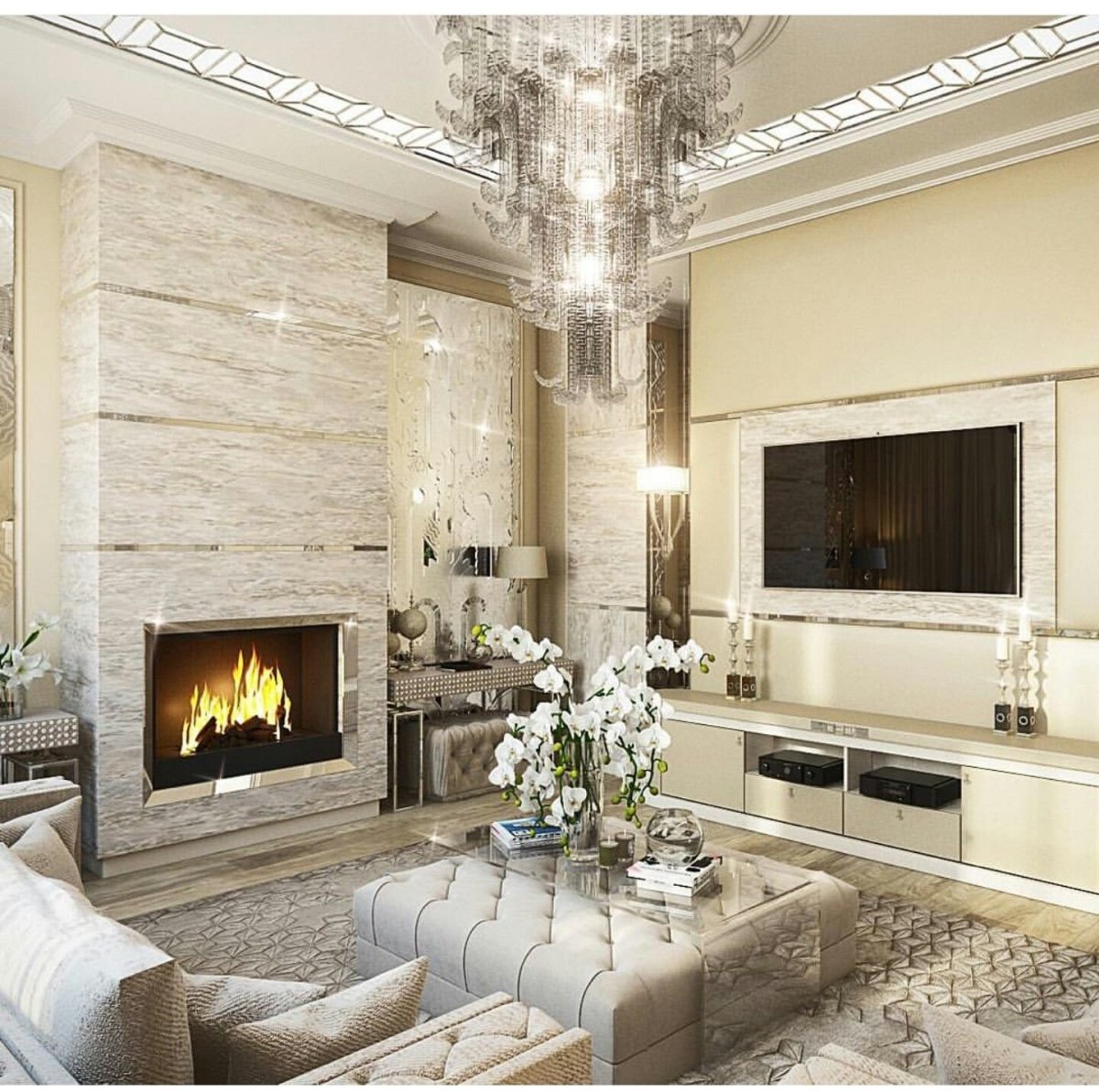 Красивые гостиные с камином