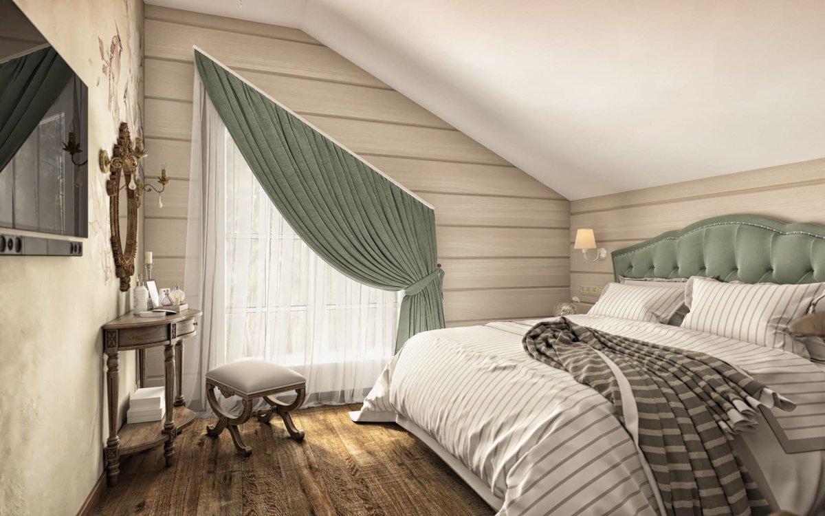 Шторы на скошенные окна в мансарде