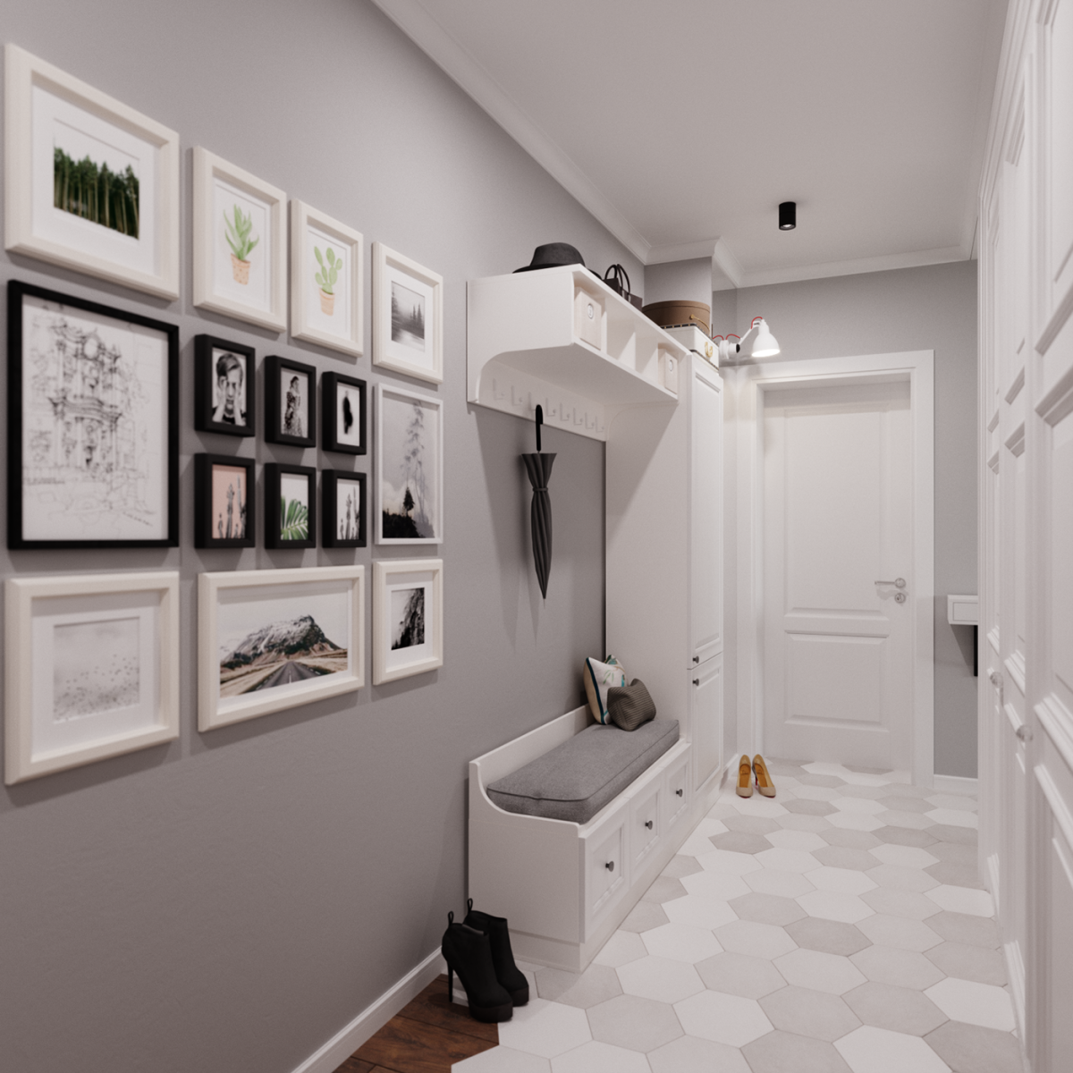 Длинная прихожая в скандинавском стиле