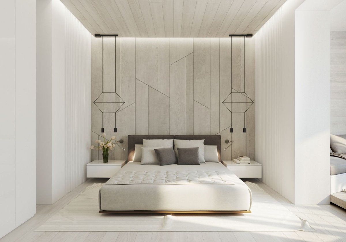 Спальня в минималистическом стиле с рейками