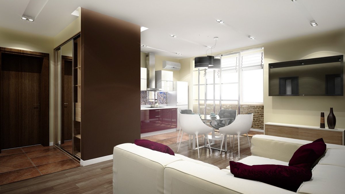 Кухня гостиная неправильной формы