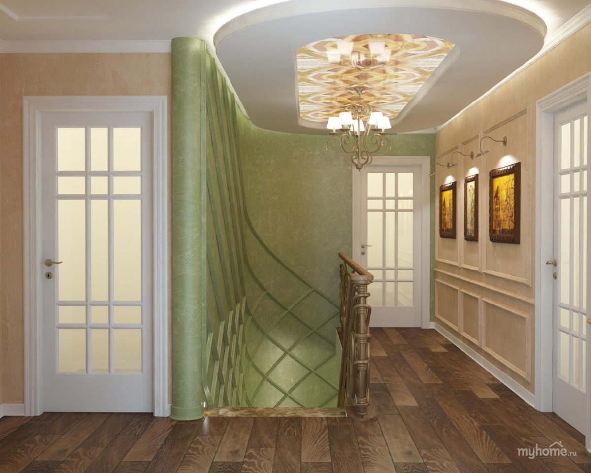 Прихожая в бежево зеленых тонах