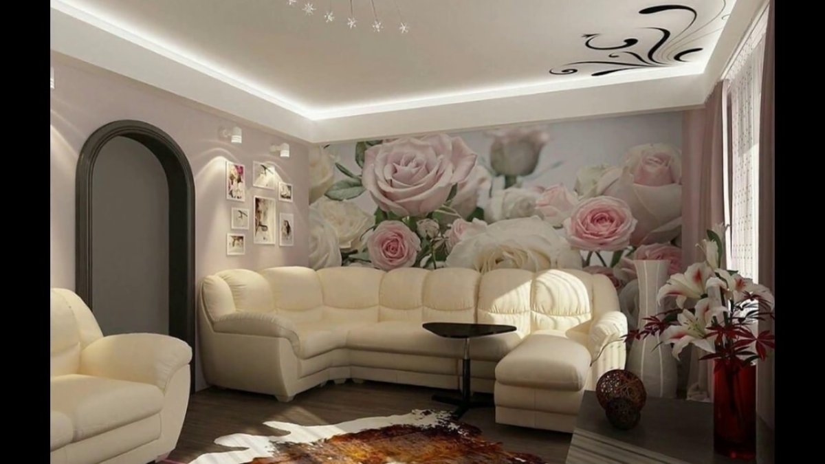 Фотообои розы в интерьере гостиной