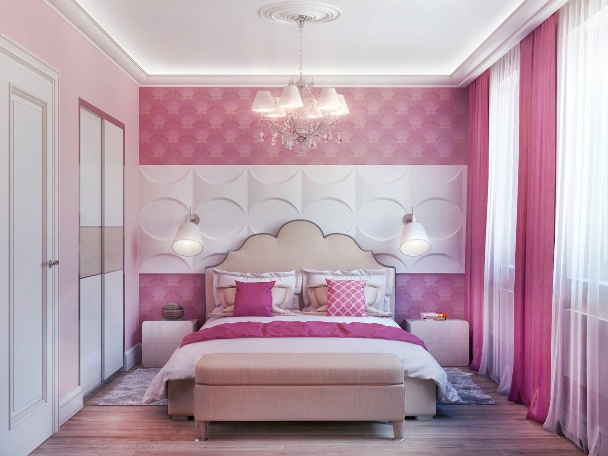 Спальня в розовых тонах из ДСП