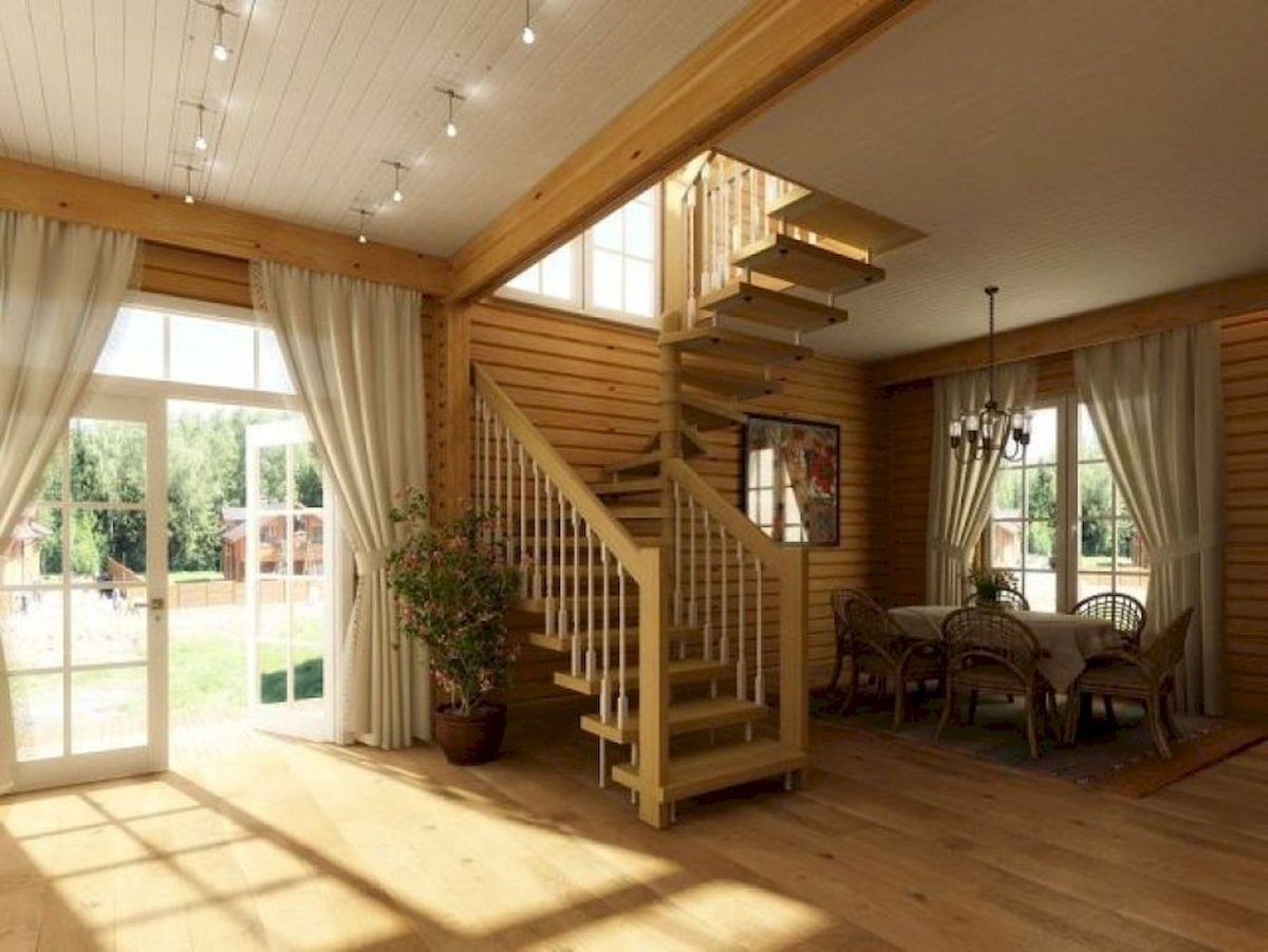 Современная деревянная лестница в частном доме