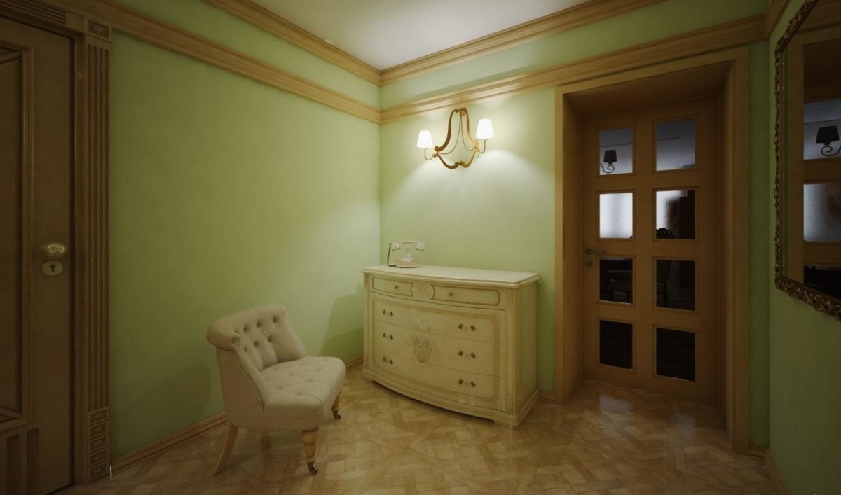 Фисташковые стены в прихожей