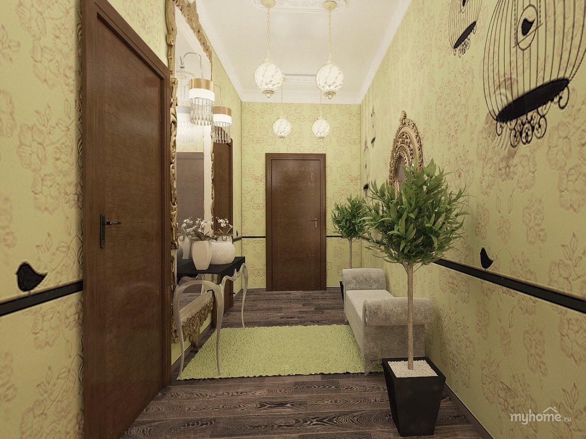 Прихожая в коричнево зеленых тонах