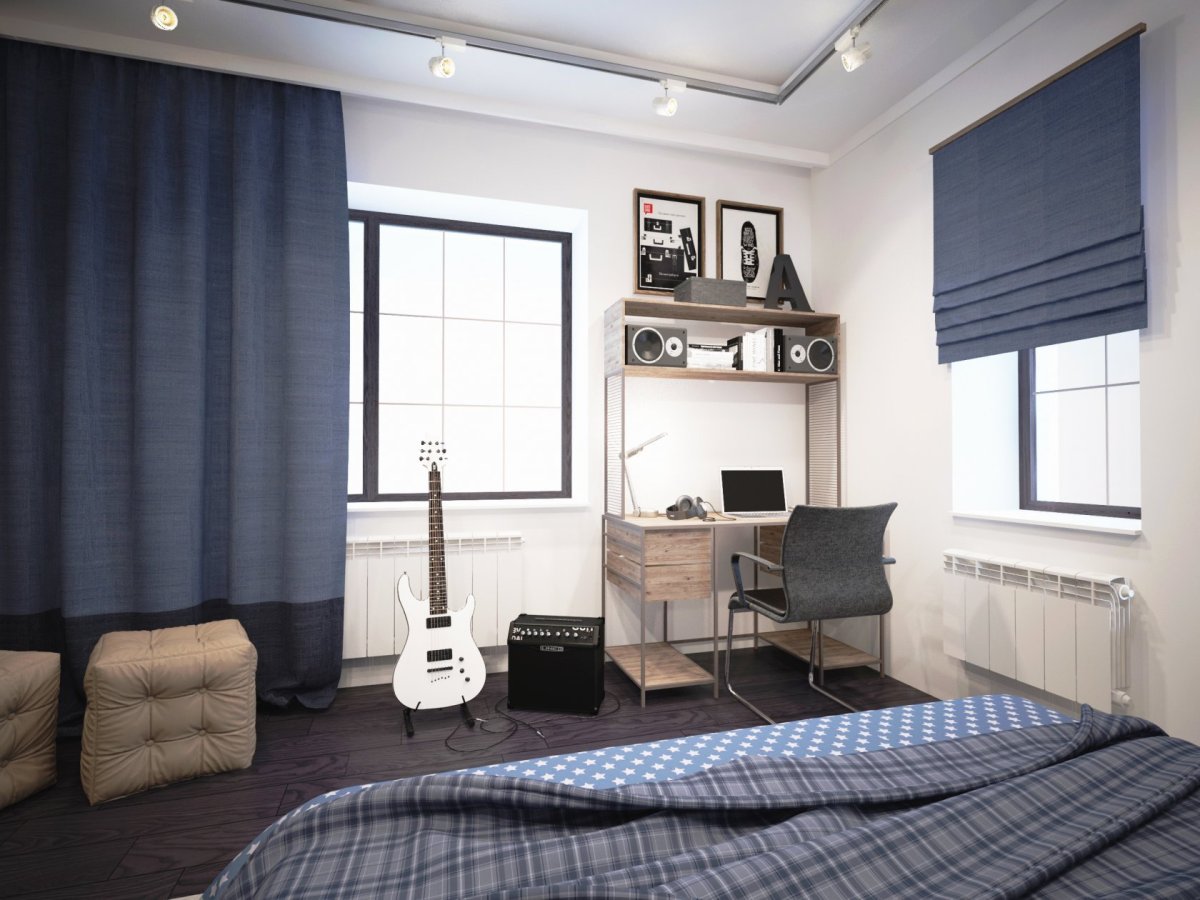 Комната для подростка с 2 римскими шторами
