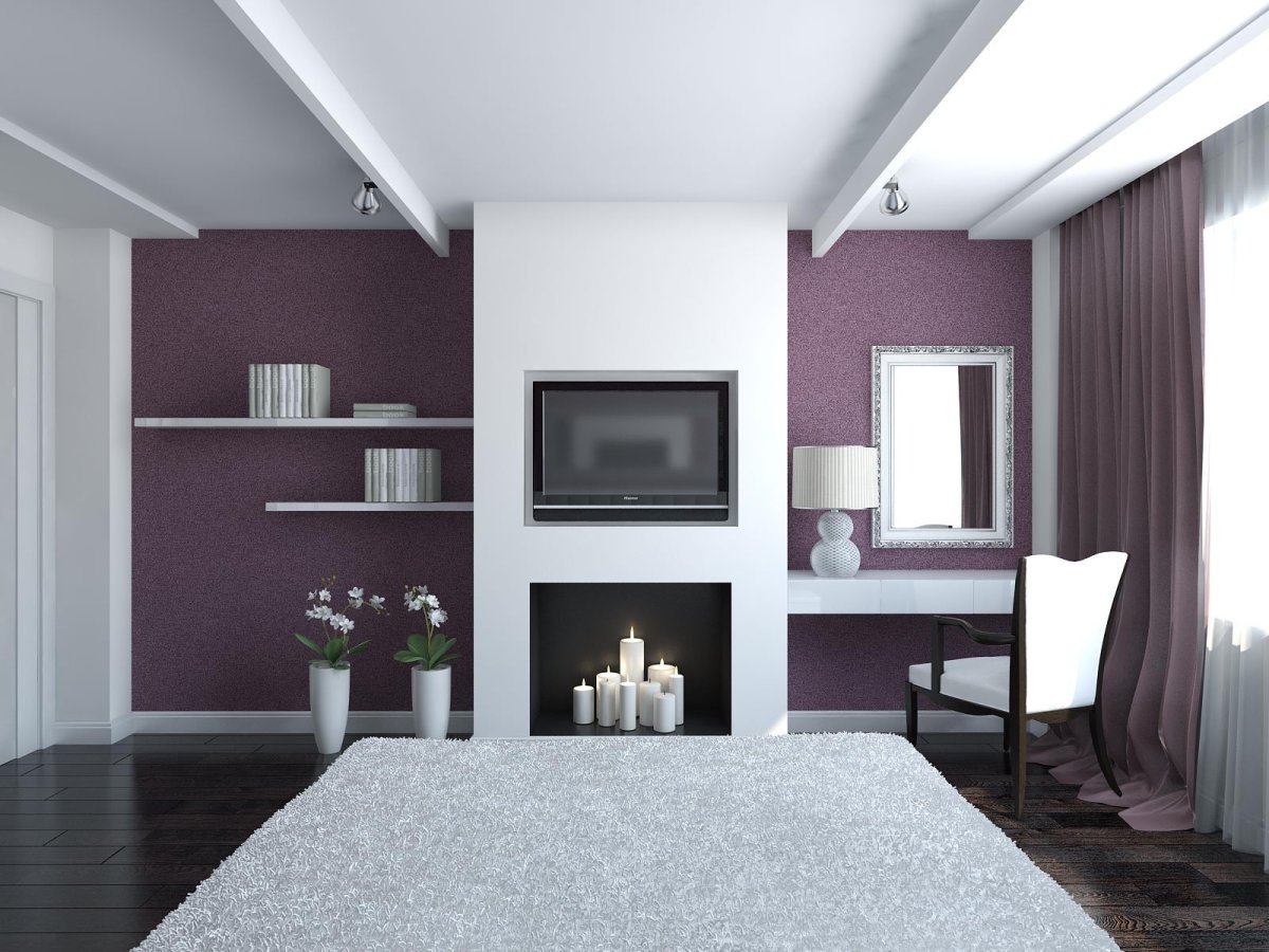 Однотонные обои для стен в интерьере гостиной