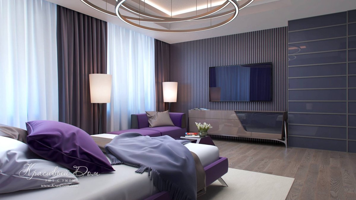 Спальня в коричнево-сиреневого