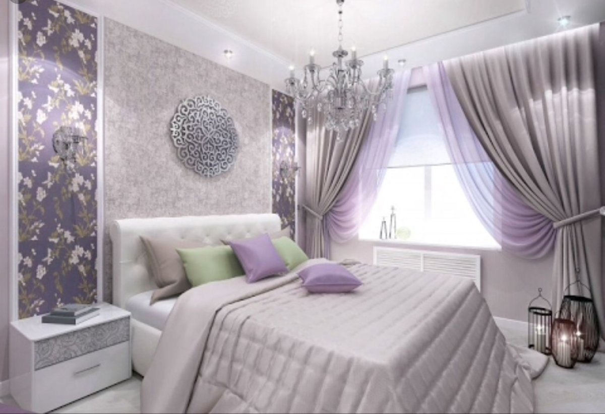 Спальня в серо сливовых тонах