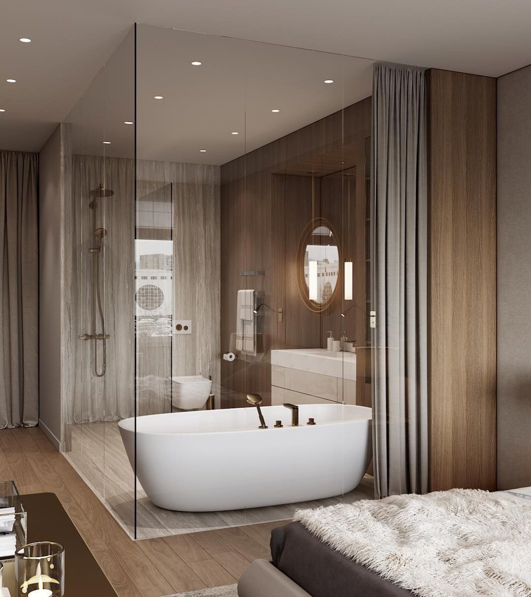 Ванная со стеклянной стеной