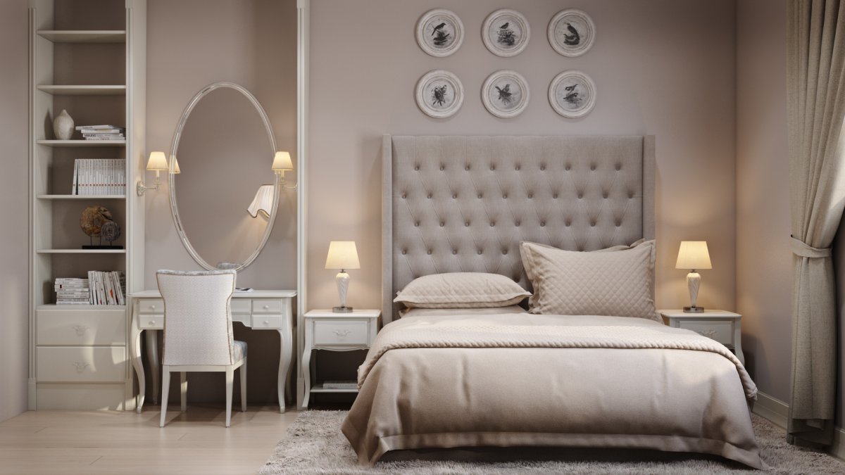 Спальня в нюдовых и пастельных тонах