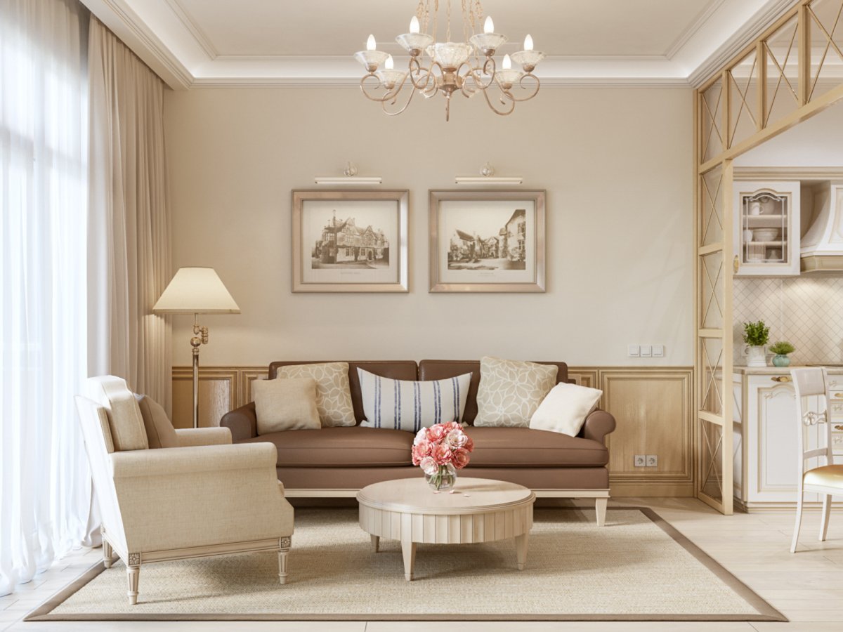 Светлый интерьер гостиной