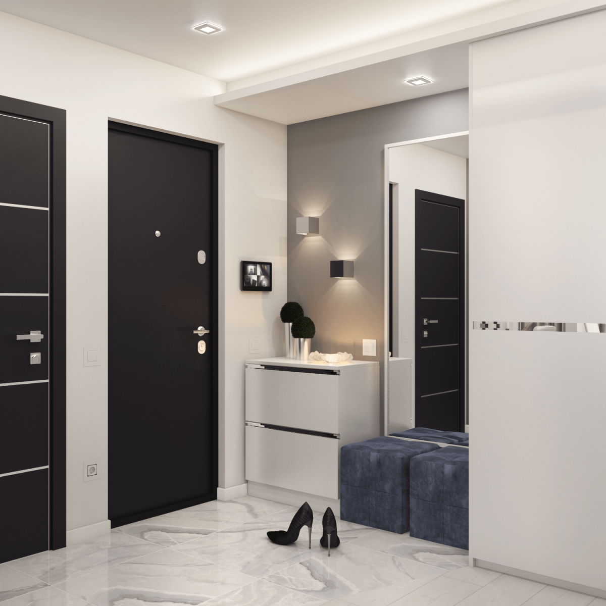 Серые стены в коридоре