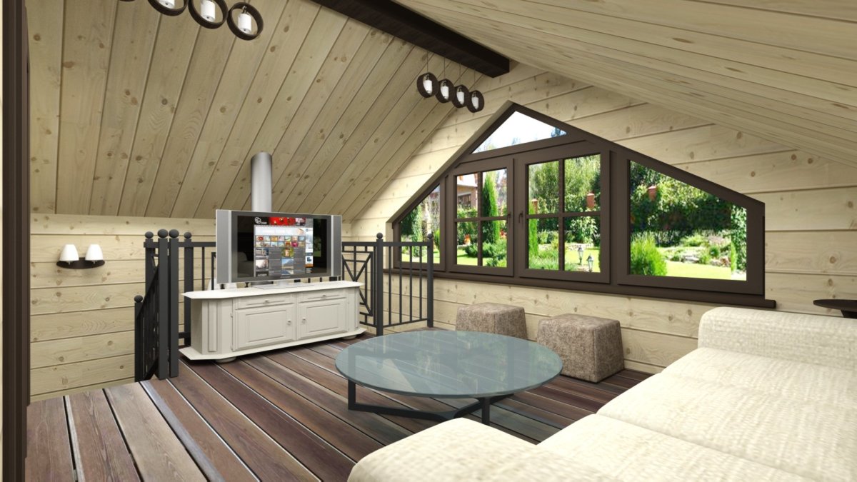 Современные бани с мансардой