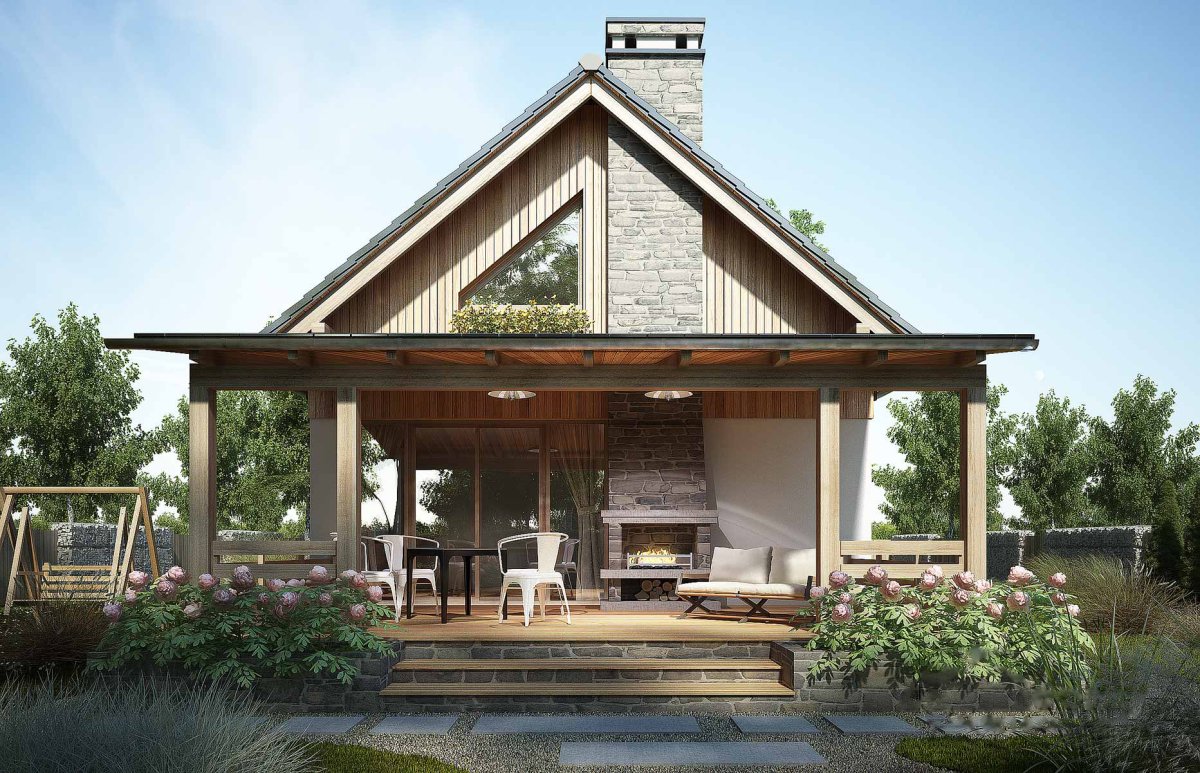 Терраса с двускатной крышей