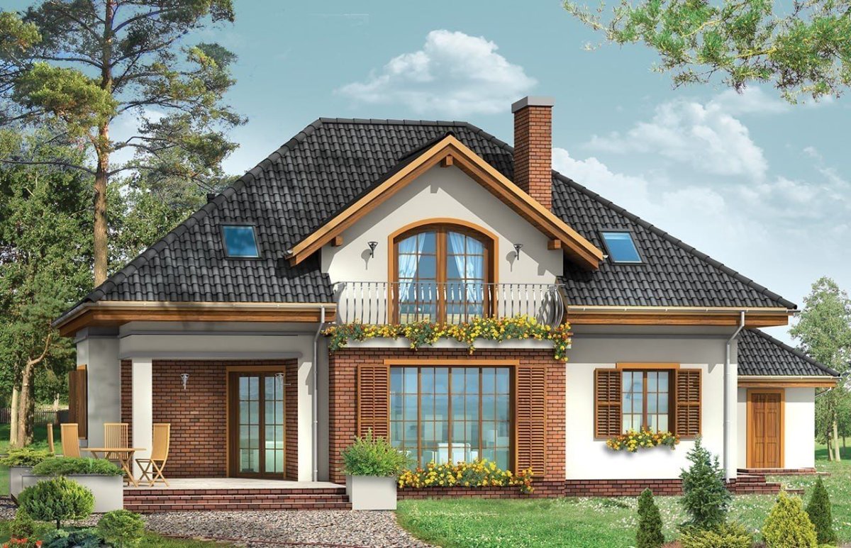 Одноэтажный дом с балконом