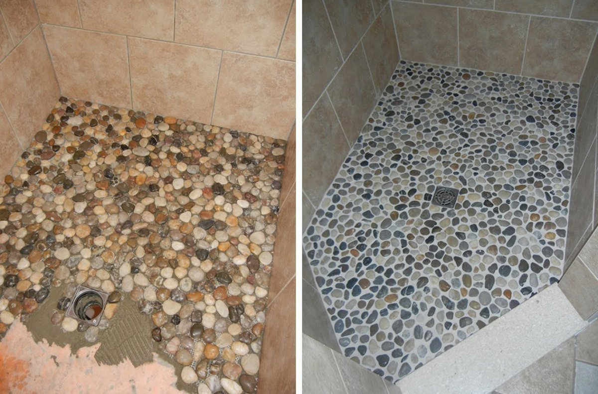 Пол в душевой из гальки