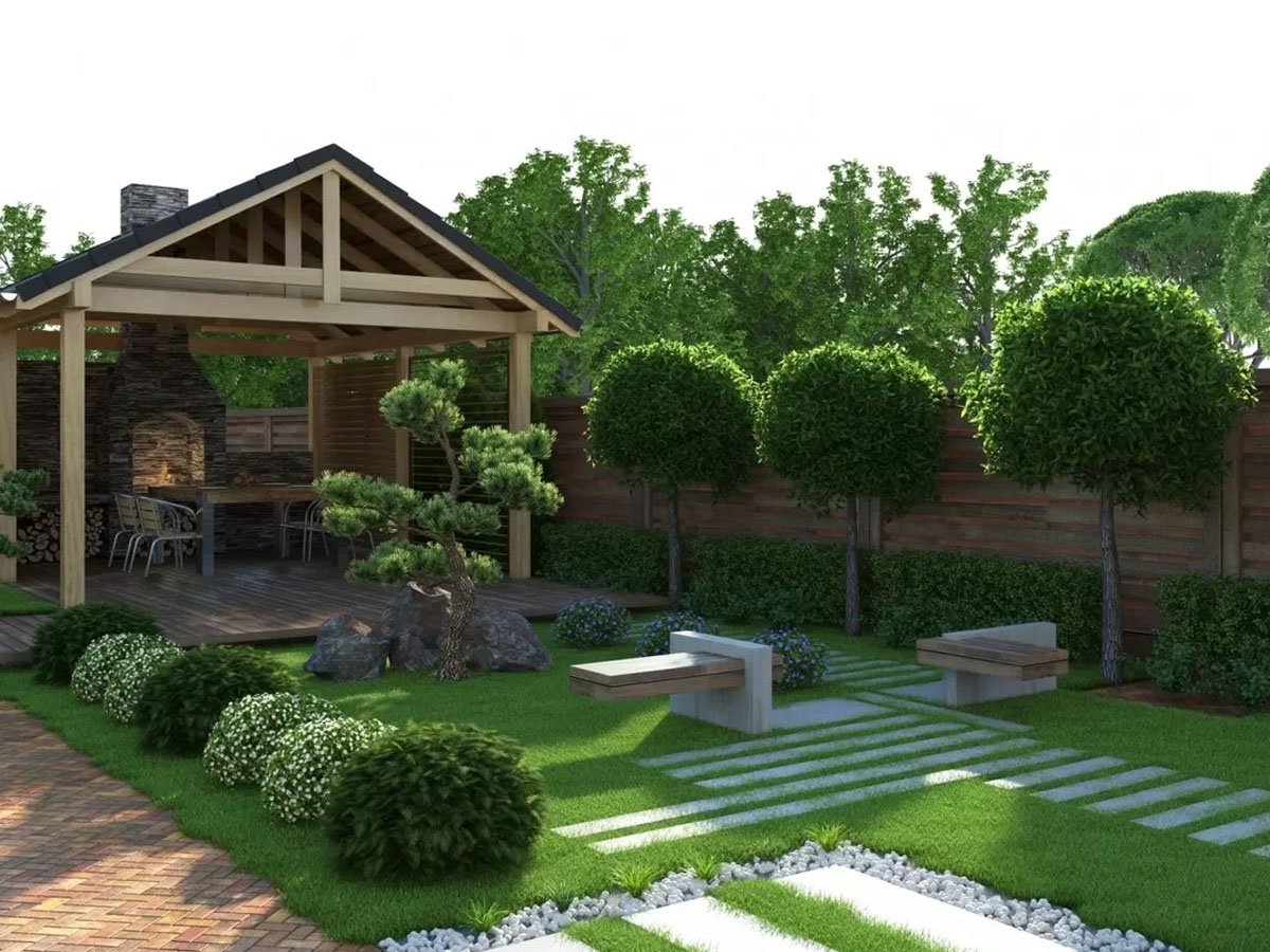 дизайн садового участка загородного дома фото