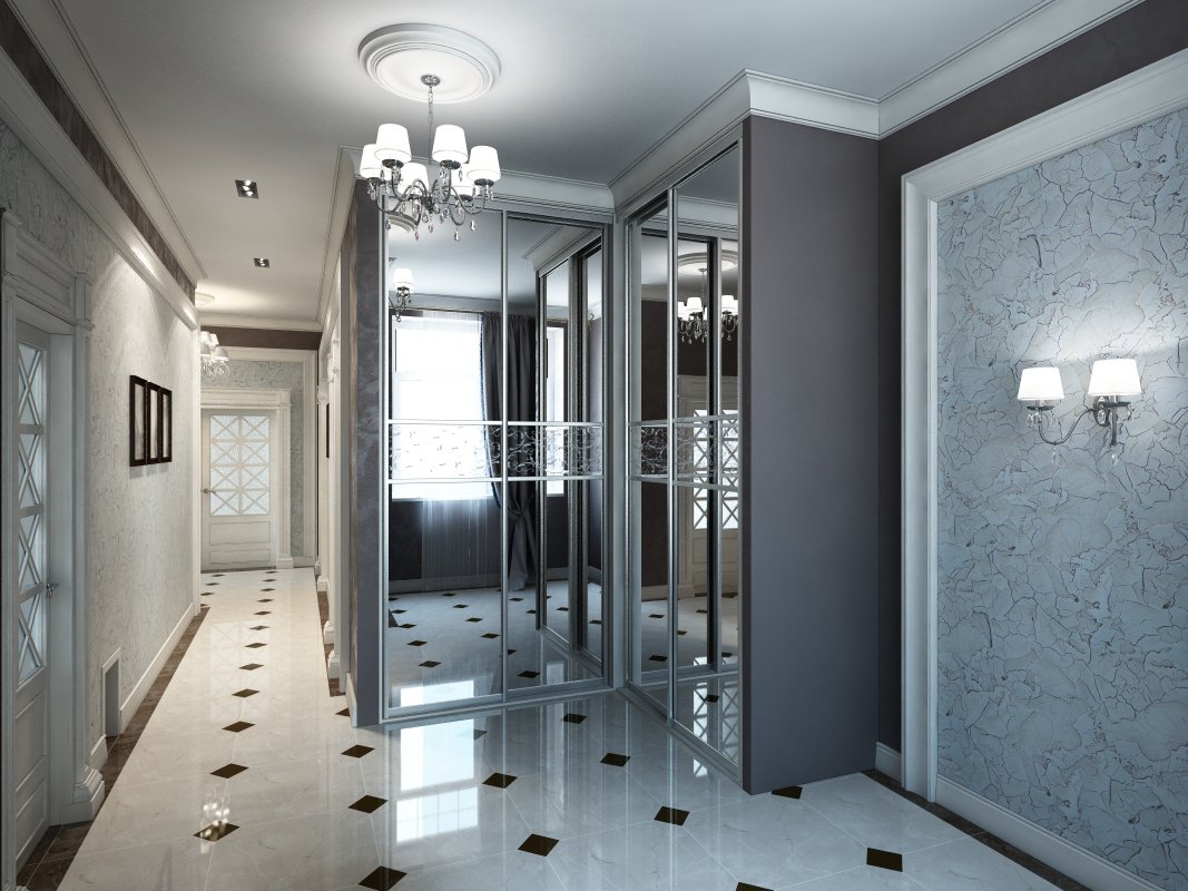 Зеркальная стена в прихожей