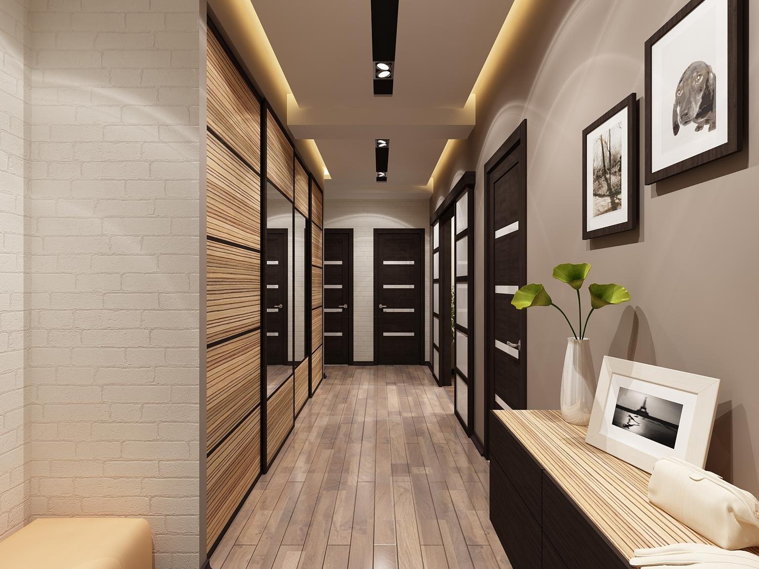 Дизайн длинного узкого коридора в квартире - 68 фото